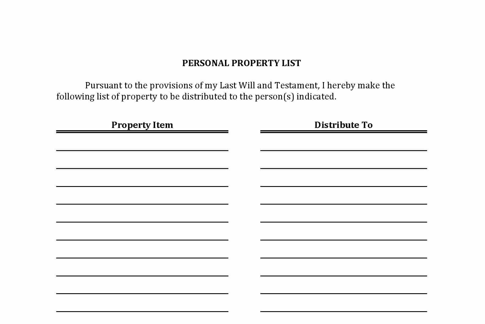 Personal property list